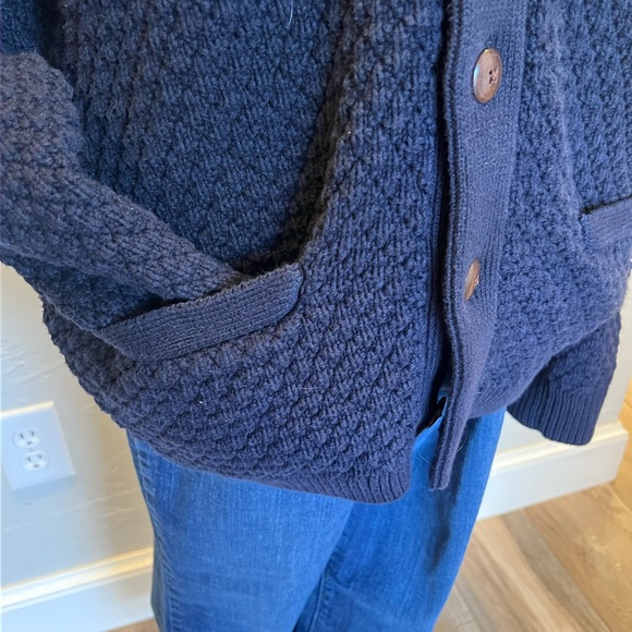 J Crew navy chunky cotton cable-knit shawl collar Cardigan Sweater - Picture 6 of 17